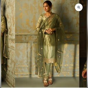 Lashkaraa Dusty Olive Embroidered Straight Suit